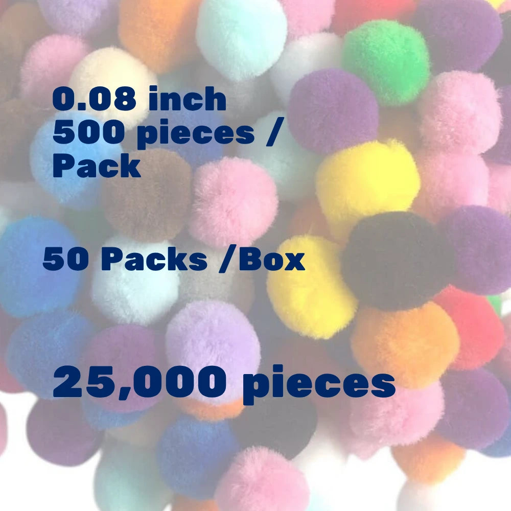 Pom Poms Balls - 25,000 Pcs (50 Packs x 500), 2cm (0.8") Assorted Colors Wholesale